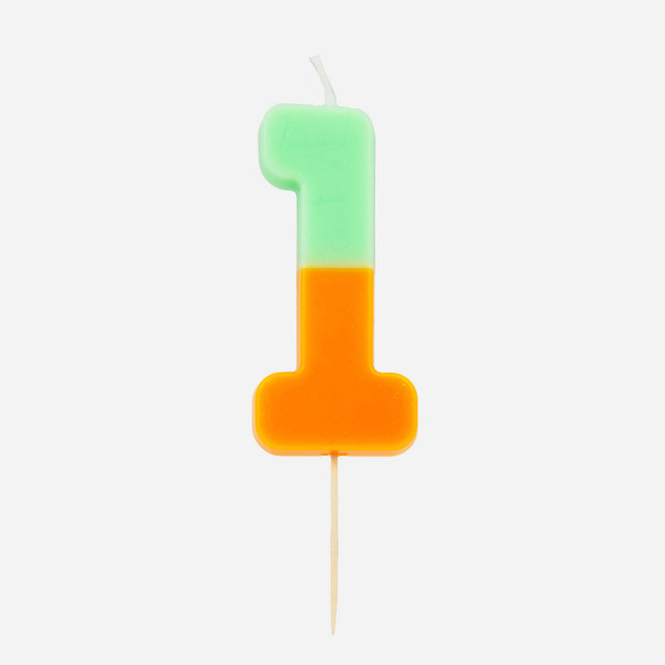 Bougie chiffre 1 bicolore pour décorer un gateau d'anniversaire