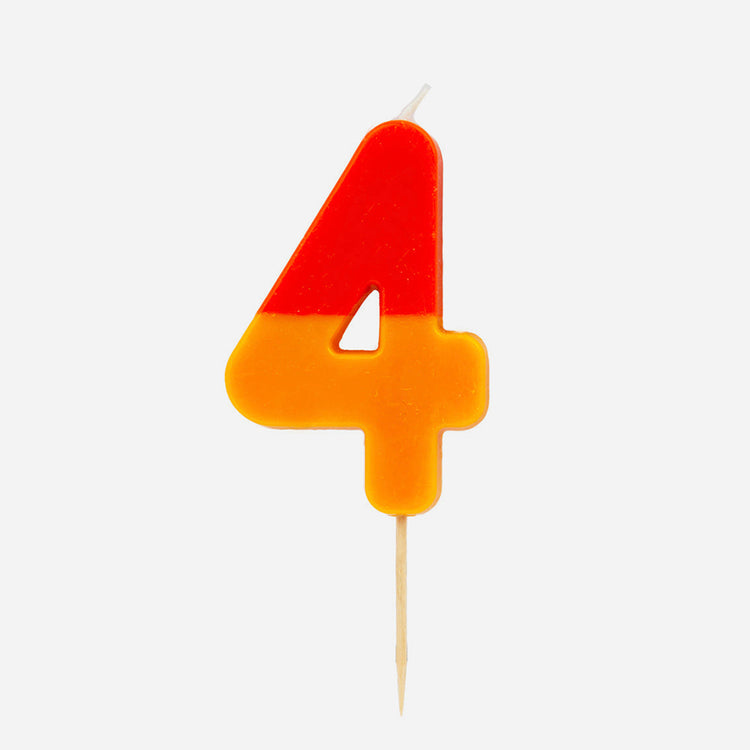 Bougie chiffre 4 bicolore pour décorer un gateau d'anniversaire