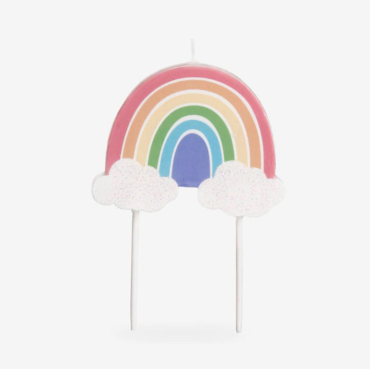 Bougie anniversaire arc en ciel avec nuages pour gateau d'anniversaire