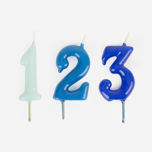 Bougies anniversaire chiffre 1 Ă 3 bleu : deco gateau anniversaire