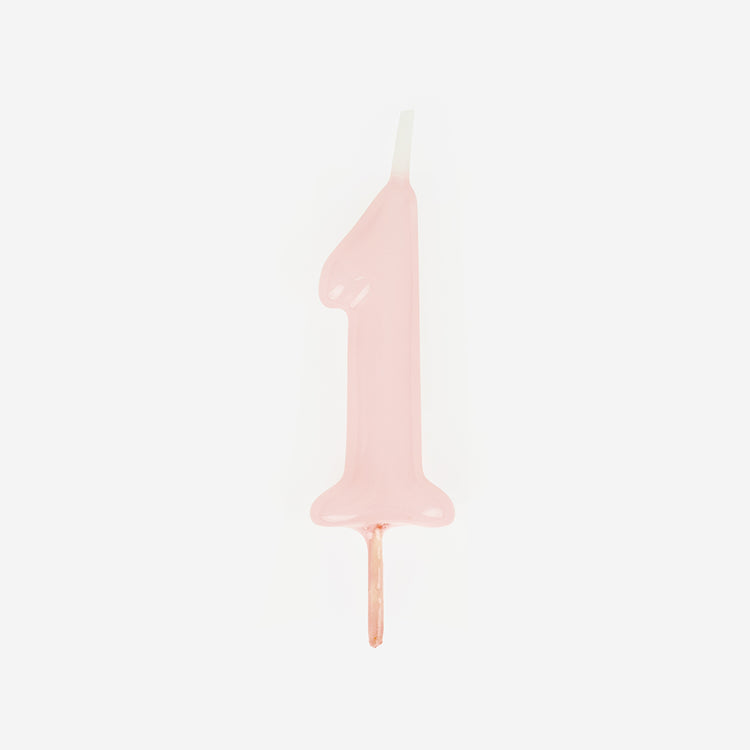 Bougie anniversaire chiffre rose 1 pour decoration gateau anniversaire