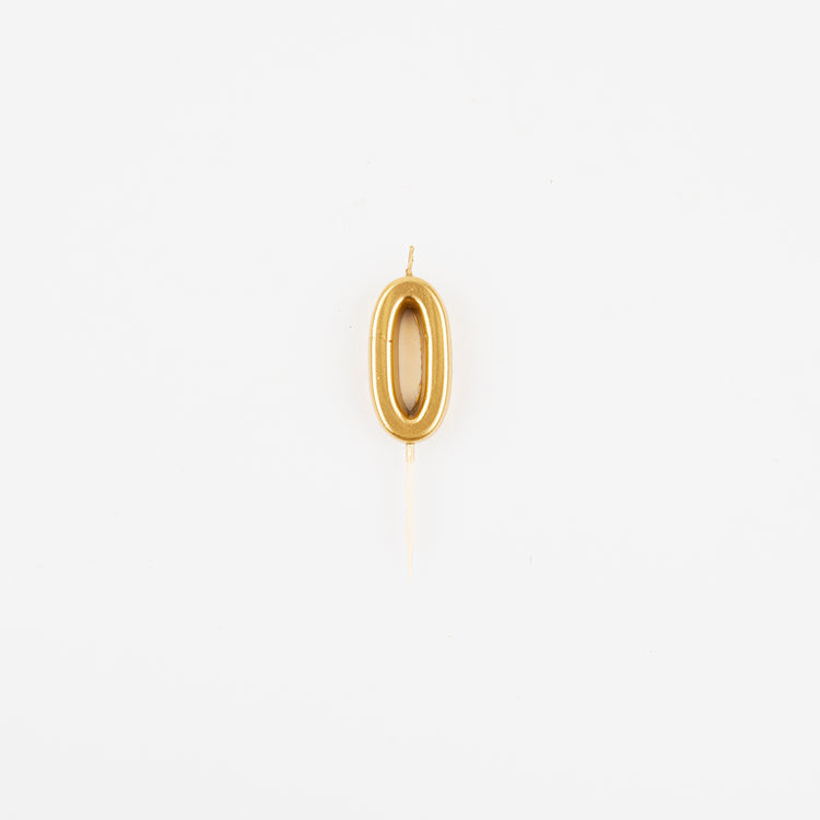 Bougie chiffre 0 doré pour deco gateau anniversaire 10 ans, 20 ans, 30 ans...
