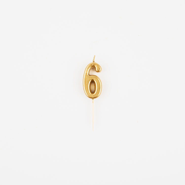 Bougie chiffre 6 doré pour deco gateau anniversaire 16 ans ou 60 ans.