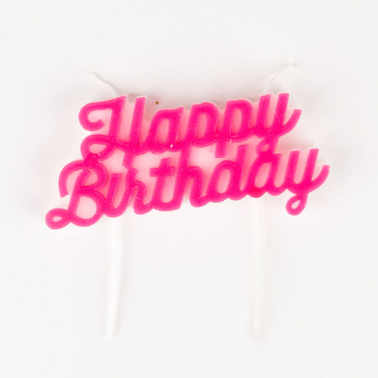 Bougie happy birthday rose fluo pour decoration gateau anniversaire ado.