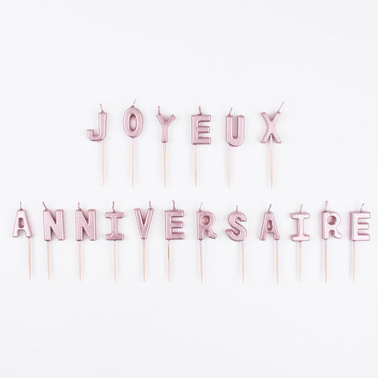 Bougies joyeux anniversaire rose gold pour une décoration girly