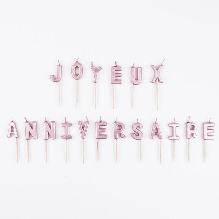 Bougies joyeux anniversaire rose gold pour une décoration girly