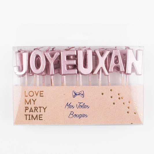 Jolie bougie joyeux anniversaire rose doré pour un anniversaire princesse