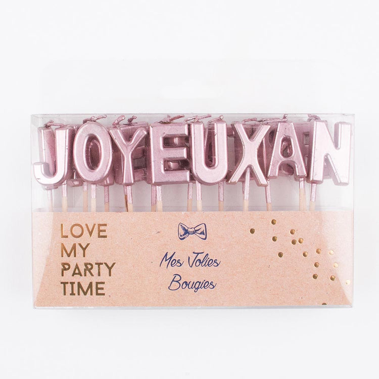 Jolie bougie joyeux anniversaire rose doré pour un anniversaire princesse