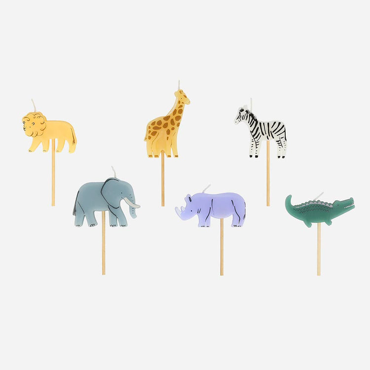6 bougies anniversaire animaux safari pour decor gateau anniversaire