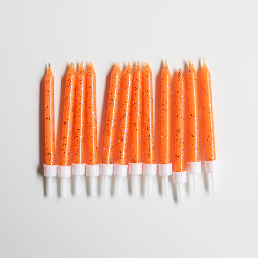 Bougies anniversaire orange à paillettes pour deco de gateau d'anniversaire