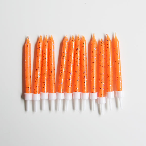 Bougies anniversaire orange à paillettes pour deco de gateau d'anniversaire