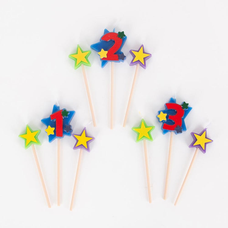 Bougie anniversaire chiffre colorée et étoilée pour gâteau anniversaire