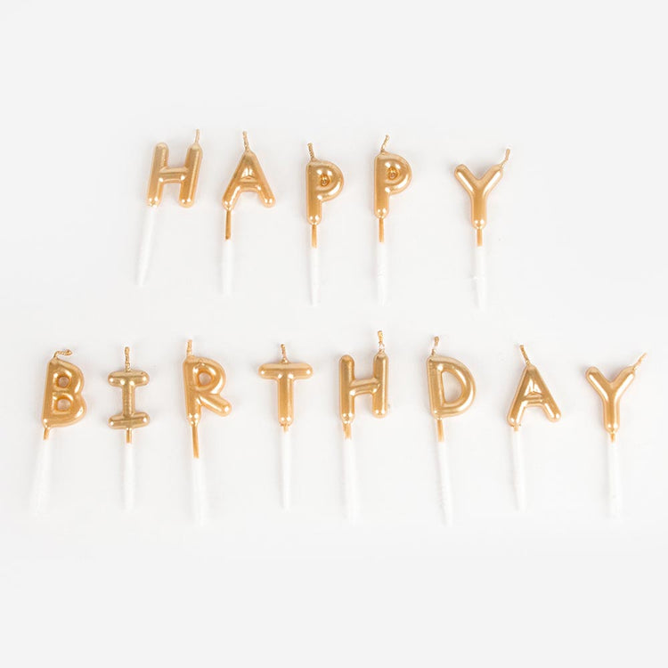 Bougies happy birthday dorées rondes pour decoration gateau anniversaire.
