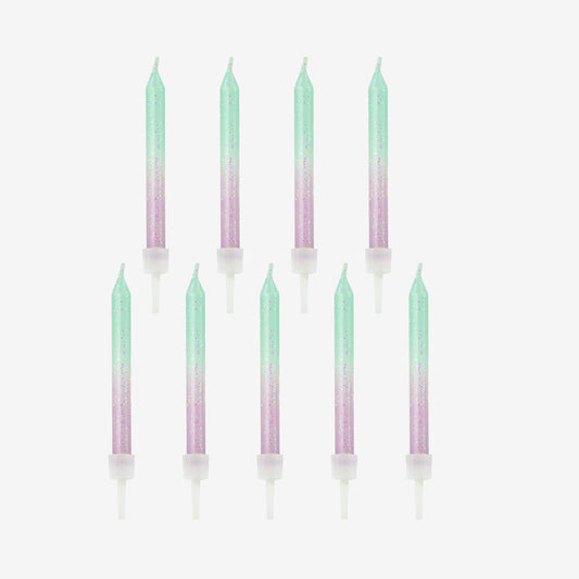 bougies anniversaire dégradé pastel à paillettes pour anniversaire sirène