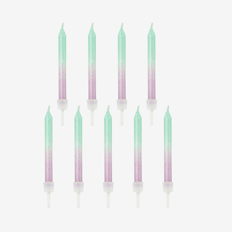 bougies anniversaire dégradé pastel à paillettes pour anniversaire sirène