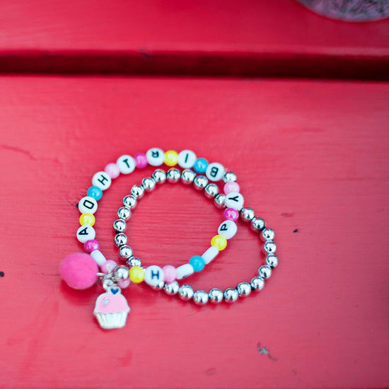 Bracelets perles happy birthday multicolore : petit cadeau fille