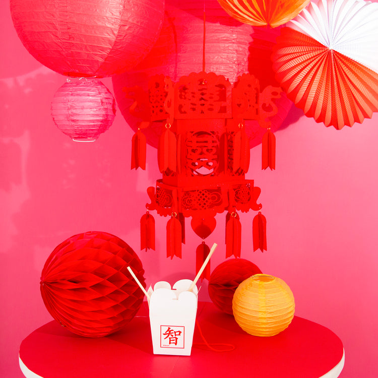 Inspiration décoration de fête thême asie rose et rouge par My Little Day
