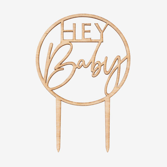 Cake topper Hey baby en bois pour decoration gateau baby shower