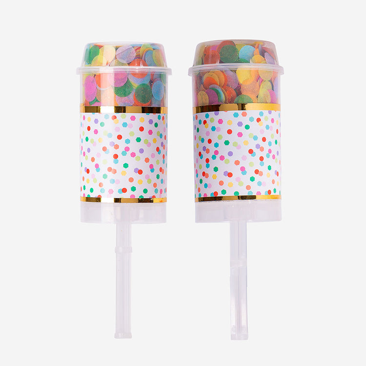 2 canons à confettis multicolores pour célébration anniversaire