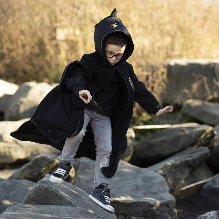 Déguisement harry potter : cape sorcier avec éclair, lunettes et baguette