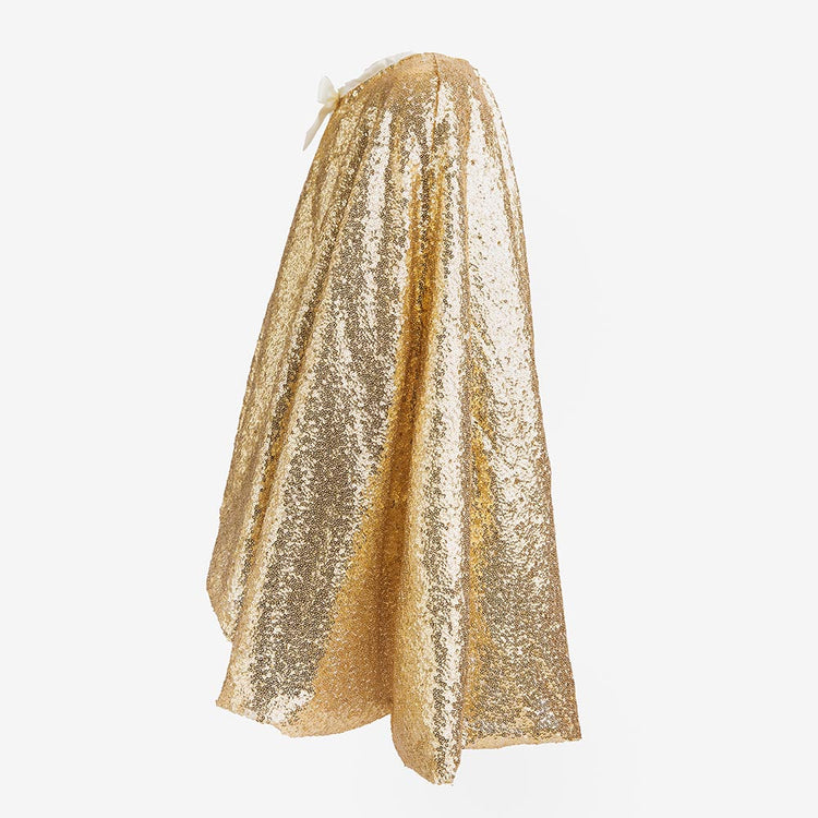 Déguisement princesse anniversaire fille : cape dorée de coté