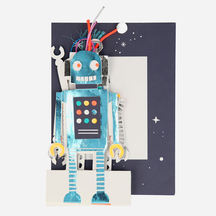 Carte robots avec enveloppe à offrir lors d'un anniversaire cosmonaute