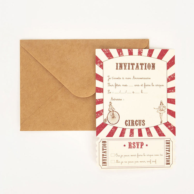 Cartes invitation vintage pour anniversaire à thème cirque My little day