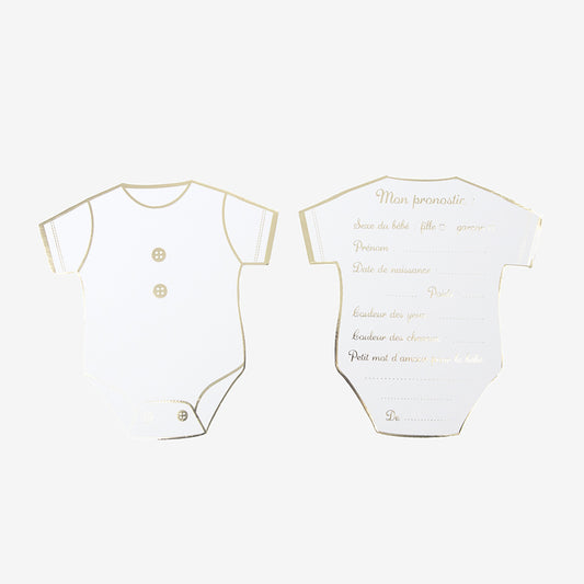 8 cartes pronostic pour gender reveal fille ou garcon blanc et doré