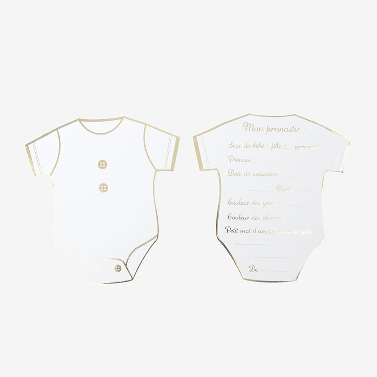8 cartes pronostic pour gender reveal fille ou garcon blanc et doré
