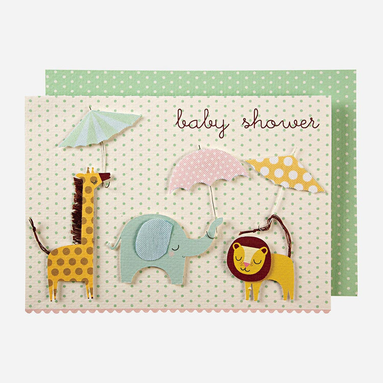 Carte de voeux à pois à remplir pour baby shower garcon safari