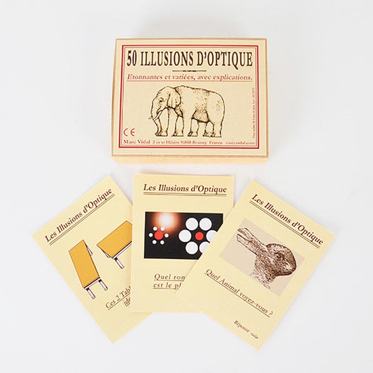 Une petite boîte où se cachent 50 fiches avec des illusions d'optique.