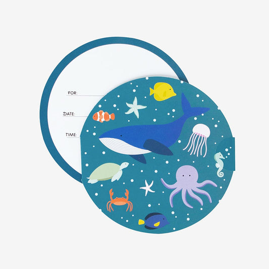 Carton d'invitation pour anniversaire enfant theme animaux marins