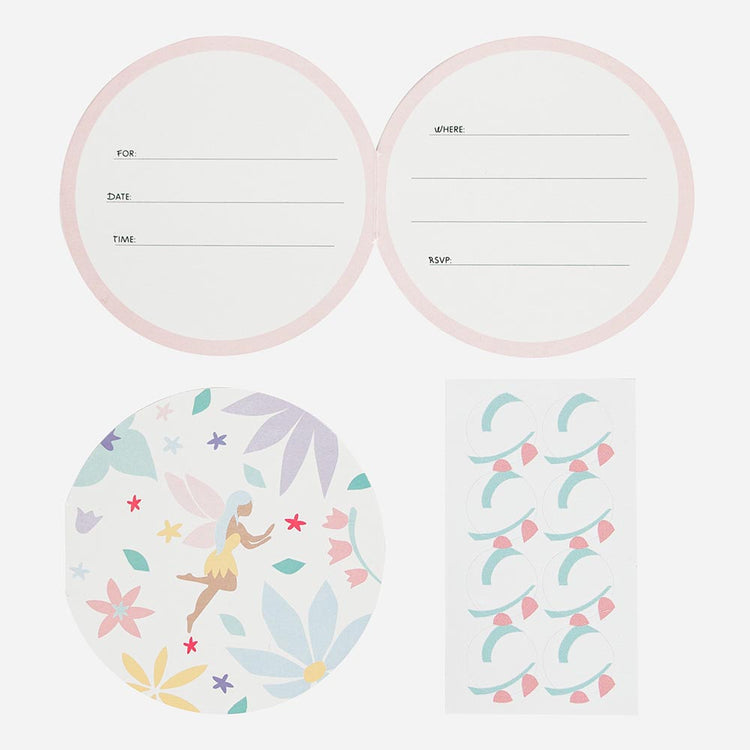 Carton d'invitation fée avec stickers : anniversaire enfant thème fées