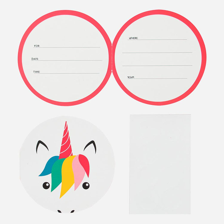 Carton d'invitation licorne avec stickers : anniversaire thĂšme licorne