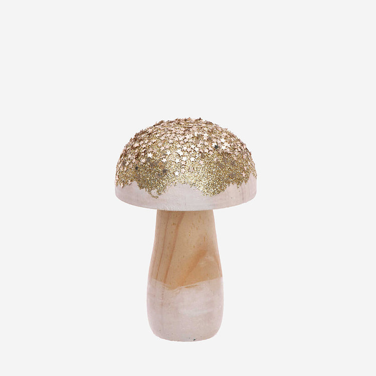 Champignon en bois pailleté pour déco de table thème de noël
