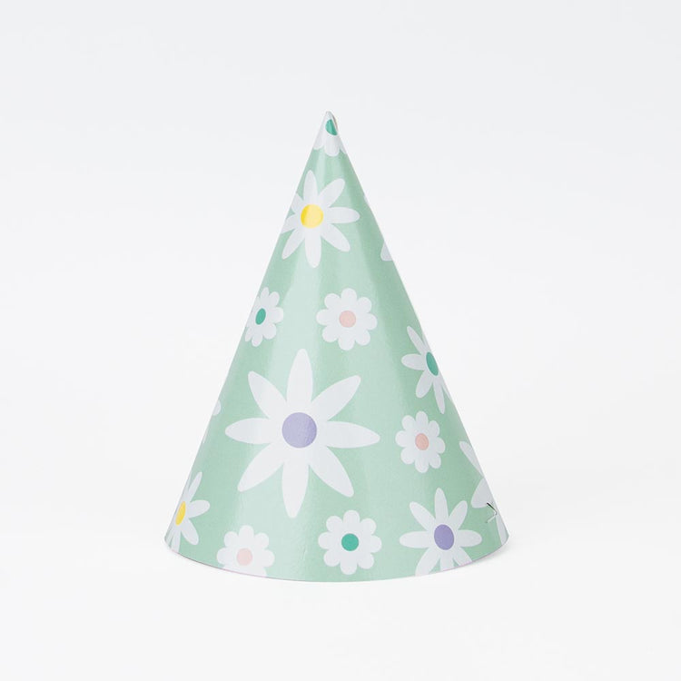Accessoire anniversaire fille : chapeaux pointus motif marguerites