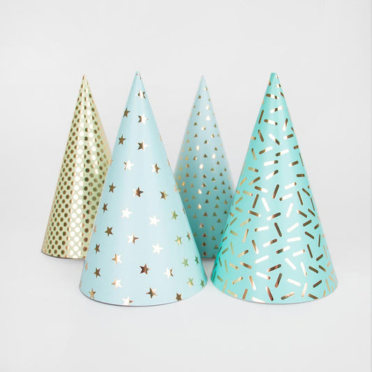 8 chapeaux pointus bleus et métallisés pour une fête réussie!