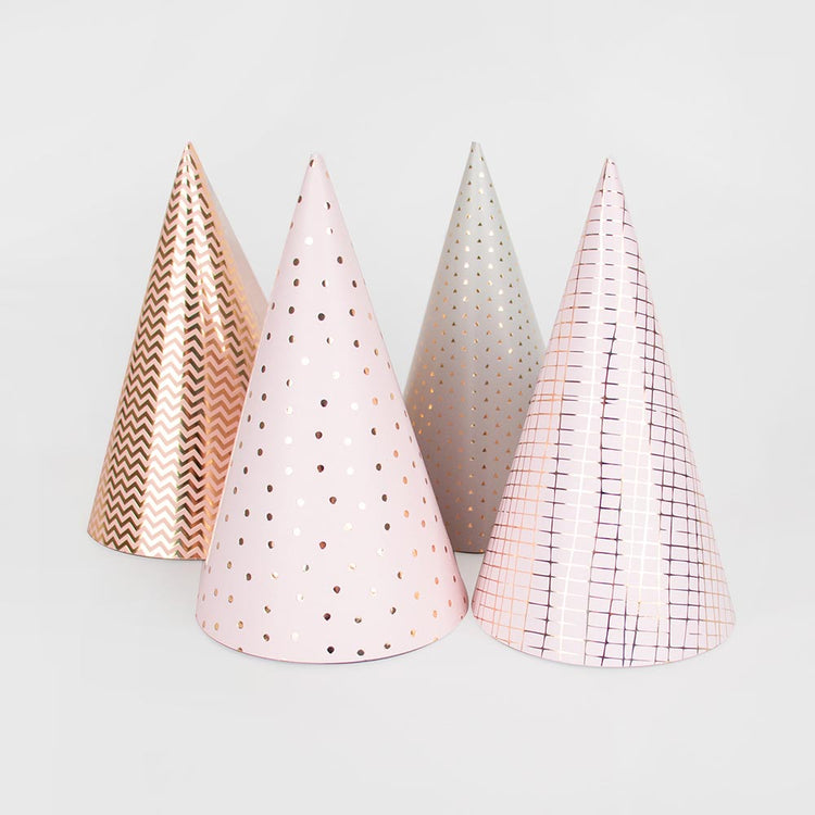 8 chapeaux pointus roses et métallisés pour une fête réussie!