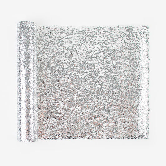 Chemin de table à paillettes argentées pour deco table de Nouvel An