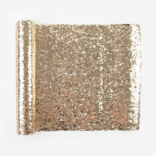 Chemin de table à paillettes champagne pour deco table de Noël