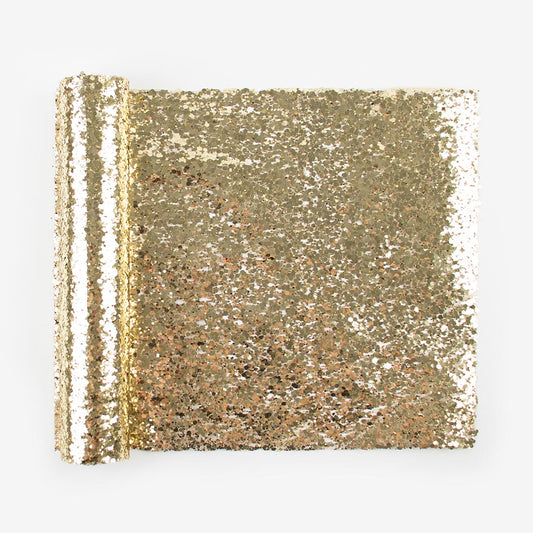 Chemin de table à paillettes dorées pour table de Noël ou anniversaire à thème