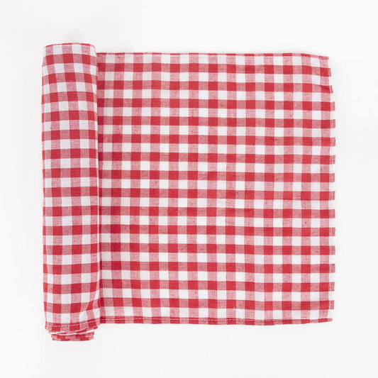 Chemin de table vichy rouge : decoration mariage champêtre