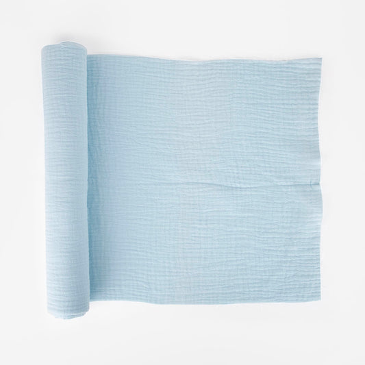 Chemin de table en coton bleu pour décoration baby shower garçon