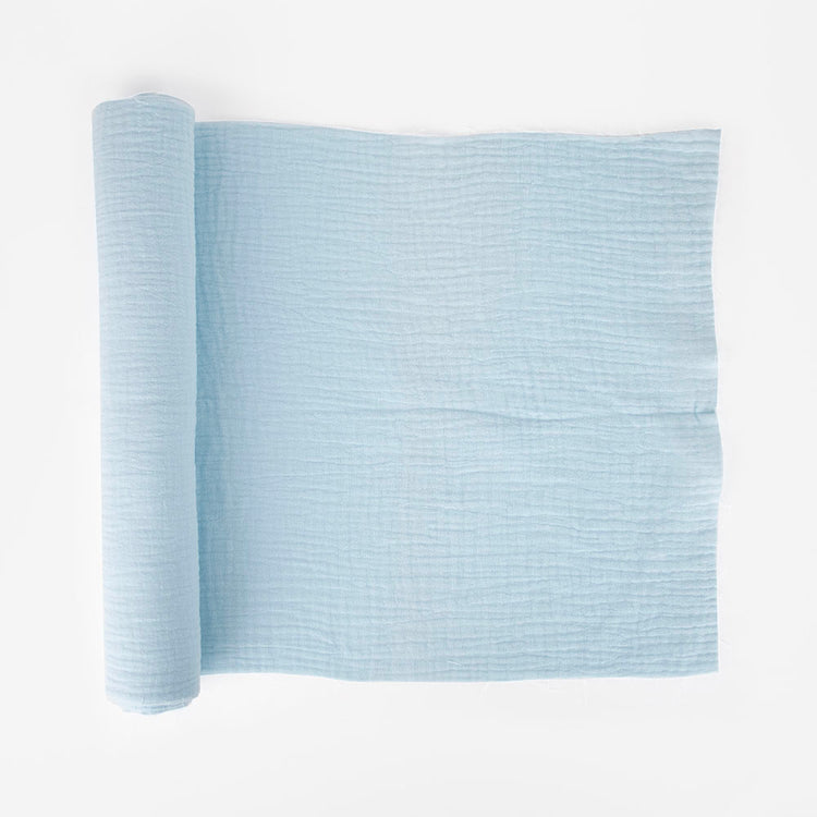 Chemin de table en coton bleu pour décoration baby shower garçon