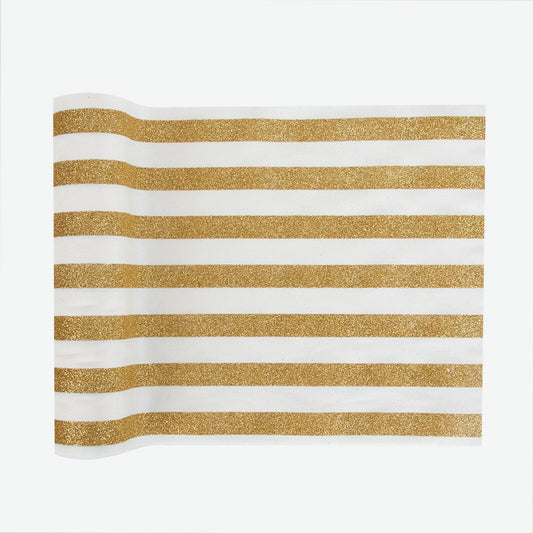 Chemin de table velours blanc et or pour decoration de table noel chic