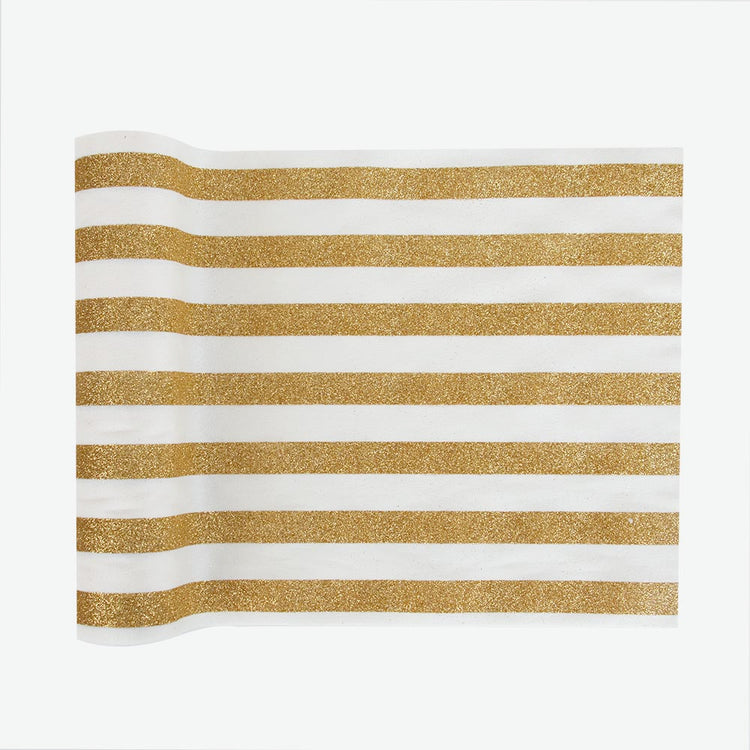 Chemin de table velours blanc et or pour decoration de table noel chic