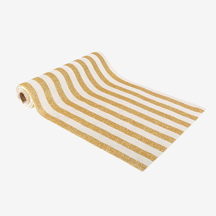 Chemin de table velours blanc et or pour decoration de table