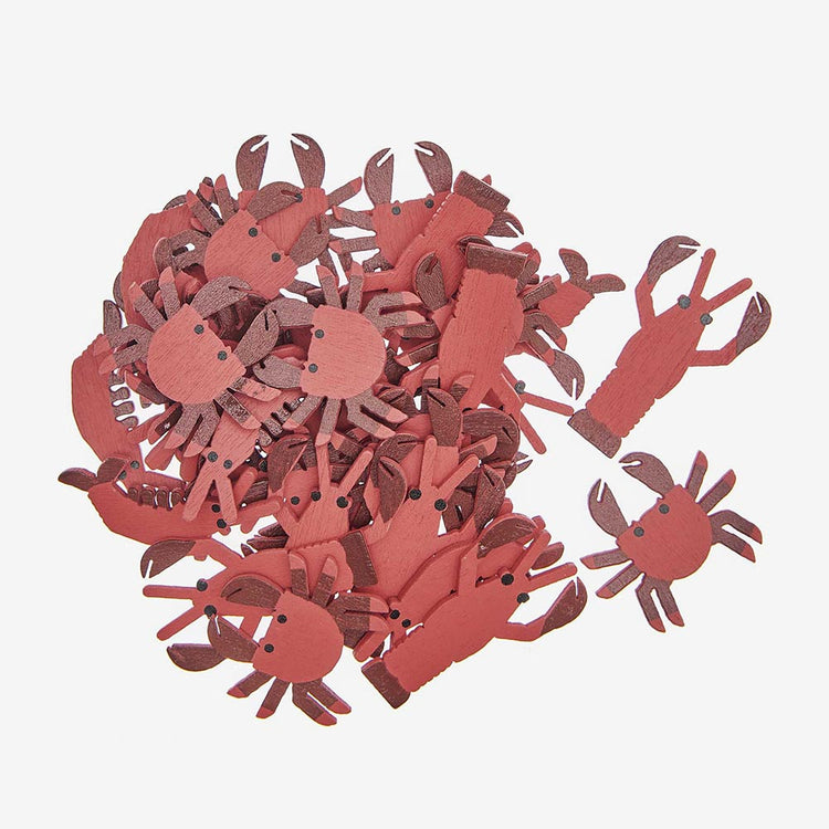 Confetti en bois crustacés rouges pour deco table mariage bord de mer