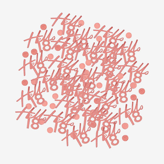 Confettis rose gold hello 18 pour deco de table anniversaire 18 ans