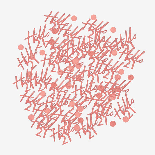 Confettis rose gold hello 21 pour deco de table anniversaire 21 ans